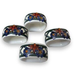DANSK Napkin Rings Set of 4 Ceramic Nordic Garden Floral with Trellis Pattern